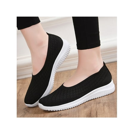 

Harsuny Ladies Sports Comfortable Flats Lightweight Low Top Slip On Sneakers Jogging Breathable Anti-Slip Comfort Shoes Black 7