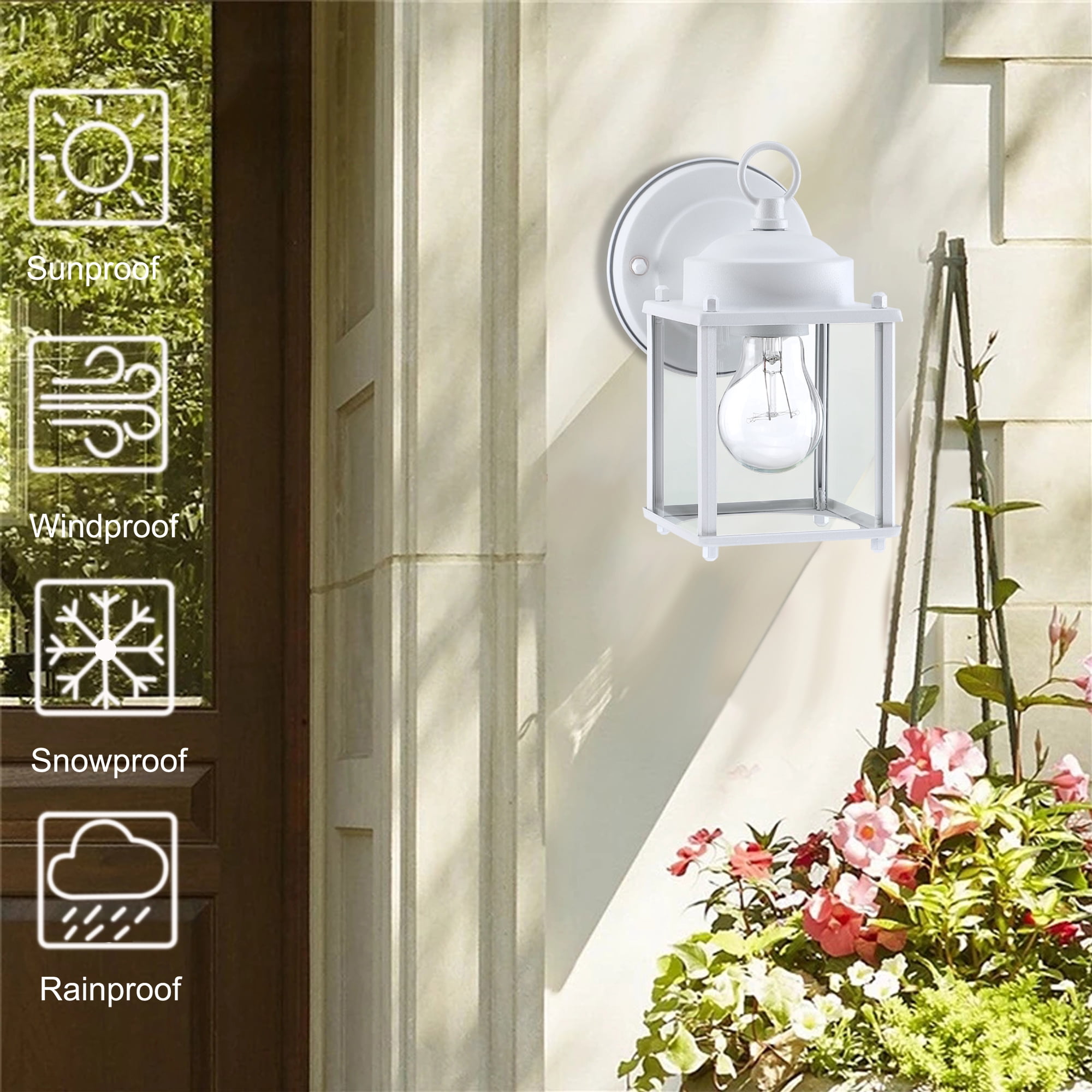 2-Pack 1-Light Outdoor Wall Light with Matte White and Clear Glass Shade