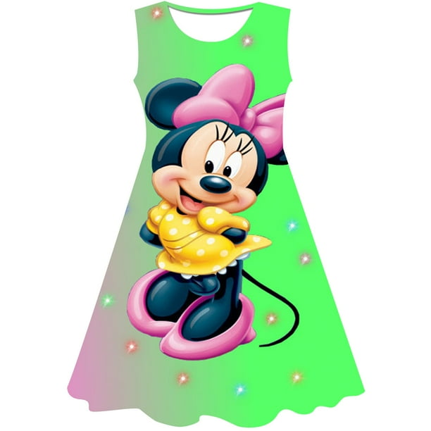 Disfraz de dibujos animados para niñas, vestido de Minnie Mouse, vestido de princesa de Minnie Mouse de verano para niños, ropa 3D para fiesta de cumpleaños 9T Gao Jinjia LED