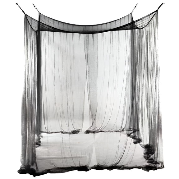 AUQ Bed Canopy Mosquito Net for Bed,Canopy Bed Curtains for Twin Full Size,4 Corner Post Bedroom Canopy for Kids Adults,Square Bed Drapes Home Decor,Black