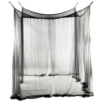 AUQ Bed Canopy Mosquito Net for Bed,Canopy Bed Curtains for Twin Full Size,4 Corner Post Bedroom Canopy for Kids Adults,Square Bed Drapes Home Decor,Black