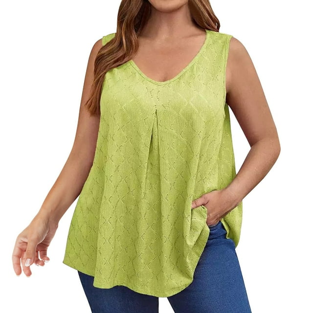 Tops de Verano de Algodón Casual sin Mangas Cuello Redondo de Color Sólido Tamaño Grande, Camisa Ligera de Algodón de Imitación