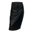 thumbnail image 1 of eVogues Plus Size Leatherette Lace Up Skirt Black, 1 of 5