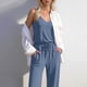 thumbnail image 3 of Pantalones Casuales para Mujeres Verano Cuello en V Color Sólido Bolsillo sin Mangas Pantalones Largos Mono Poliéster Moda Casual, 3 of 7
