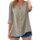 thumbnail image 2 of Craaazy Women's Casual V Neck Blouse, Solid Color 3/4 Sleeve Lace Detail Top, Loose Fit Comfy Button Down Shirt for Daily Wear Gifts, 2 of 7