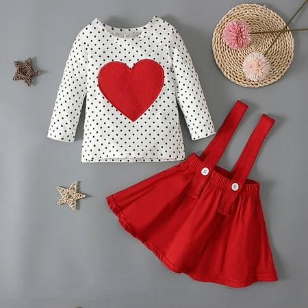 

QIPOPIQ Infant Girl s Clothing Set Clearance Toddler Kids Baby Girls Fashion Cute Long Sleeve Sweet Heart Print Ruffles Strap Skirt Suit