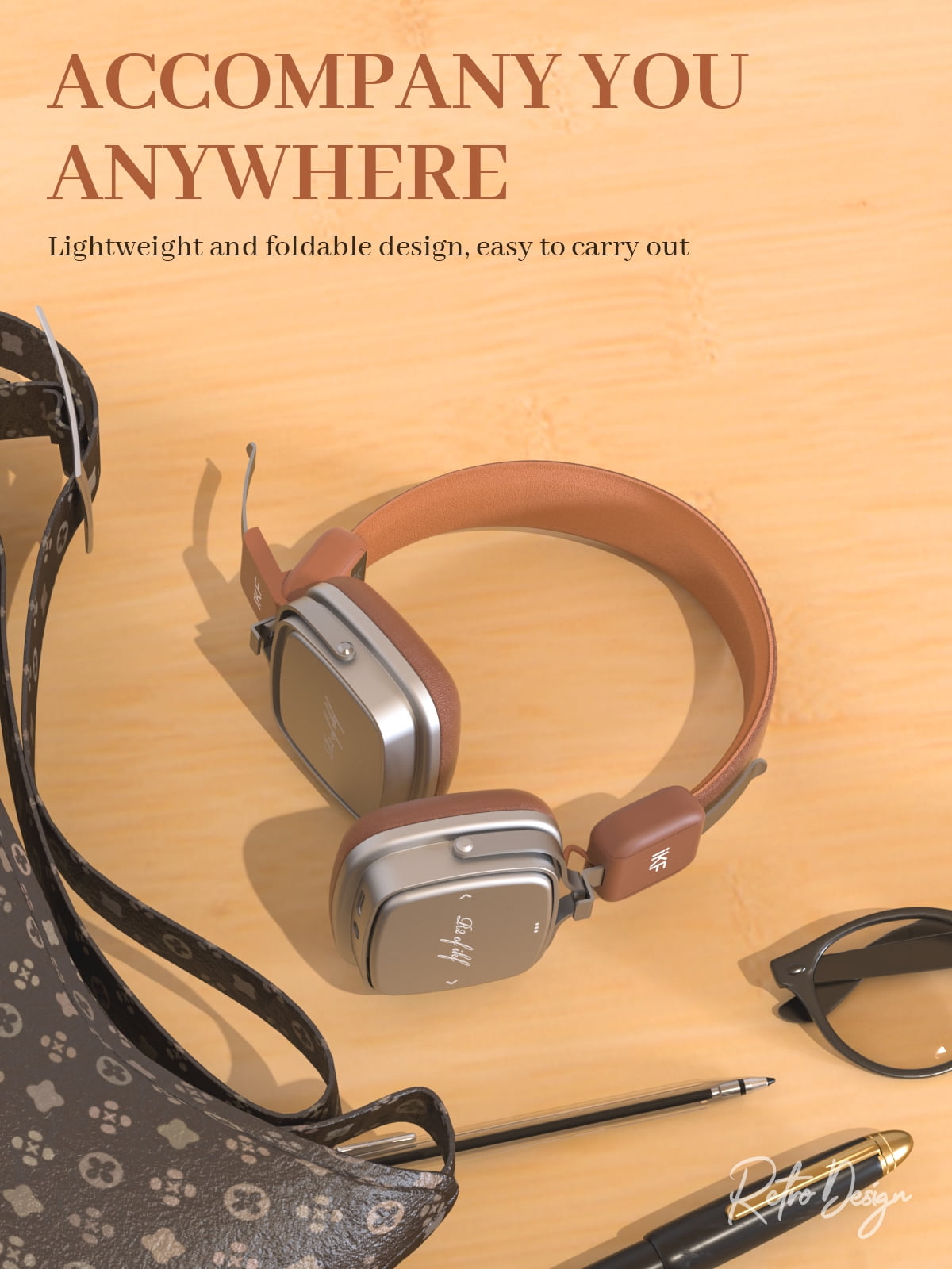 iKF R2 Wireless Headphones Retro Wired Headphones Bluetooth 5.4 Music Controls, 60 Hours Playtime Noise Isolation Fast Charging Throwback 80s 90s Design (Brown)