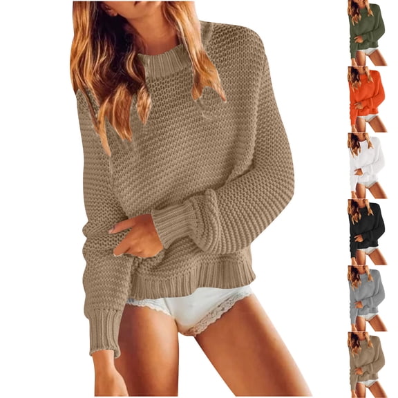 Swuxness Women's Base Layer Knitted Sweater, Women Long Sleeve Sweater Top, Women's Solid Color Crew Neck Loose Soft Comfortable Pullover Lightweight Sweaters Black, M