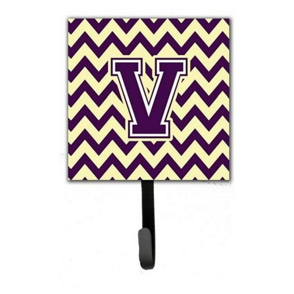 Letter V Chevron Purple & Gold Leash or Key Holder, 6 x 1.25 x 4.25 in.