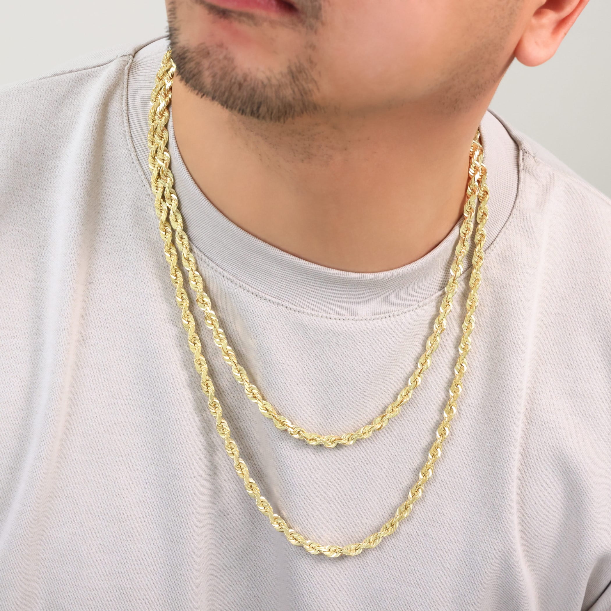 Nuragold 14k Real Yellow Gold 6mm Rope Chain Diamond Cut Necklace (18"-30") Italian Jewelry for Men