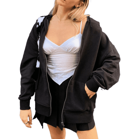 Shuttle tree Women's Y2K Hoodie Sweatshirt Zip Up Oversized Long Sleeve Coat Vintage Jacket