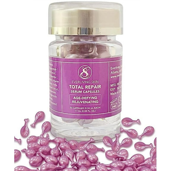 Everliving Skin Retinol & Ceramides Anti-Aging Facial Serum Capsules (50 Count) for Lines & Wrinkle Smoothing, Skin Repairing, Firming, Nourishing-For All Skin Types