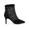 thumbnail image 3 of BLISSFUL STEP Women's Ankle Boots Mesh Stiletto High Heels Ruffle Faux Suede Zebra Pattern Booties Black 10, 3 of 7