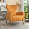 thumbnail image 1 of Silla de acento de terciopelo con patas de metal, sillón tapizado moderno, silla lateral de espalda para salón dormitorio pequeños espacios, 1 of 5