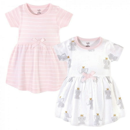UPC: 0660168599466 | Hudson Baby Infant and Toddler Girl Cotton Short-Sleeve Dresses 2pk Elephant Princess 9-12 Months