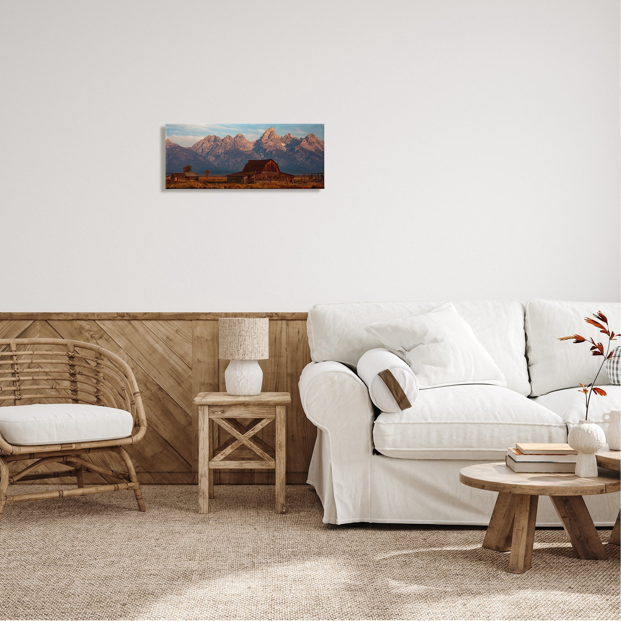 Stupell Industries Quaint Red Barn Detailed Mountainous Farm Landscape Canvas Wall Art, 40 x 17, Design by Daniel Sproul