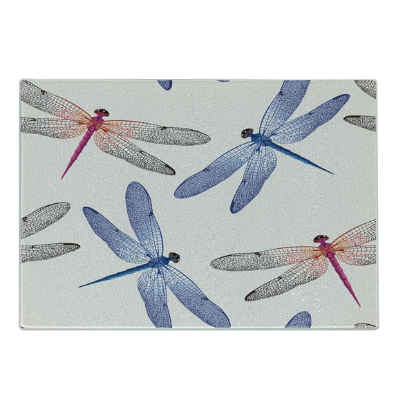 Dragonfly Cutting Board, Dragonfly Forms High Detailed Ornate Irregular Macro Retro Simplistic Print, Decorative Tempered Glass Cutting and Serving Board, Small Size, Pink Blue, by Ambesonne