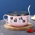 thumbnail image 1 of 2 Pack Stainless Steel Rice Bowl Noodle Bowl Plastic Korean Large Bubble Face Cup Double Floor Cover Fresh Bowl Pink with Spoon, 1 of 7
