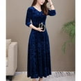 thumbnail image 3 of TiaoBug Women's Long Sleeve Velvet Cocktail Party Dresses Jacquard Flare Swing Wedding Guest Dress Blue 3XL, 3 of 4