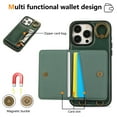 thumbnail image 6 of for iPhone 16 Pro PU Leather Case, Card Slots and Zipper Pocket Kickstand, Classic Protective Shockproof Lightweight Ultra Slim Flip Case Finger Ring Wrist Strap for iPhone 16 Pro, Green, 6 of 8