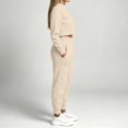 thumbnail image 6 of Women's 2 Piece Outfits Fall Winter Jogger Suits Long Sleeve Crop Tops and Sweatpants Comfy Loungewear Sets with Pockets Casual Tracksuit Beige, 6 of 7