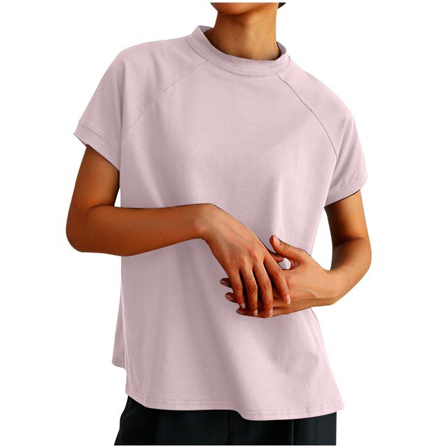 Fiudx Camisetas para Mujer Camiseta de Color Liso para Mujer, Holgada, Manga Corta, Cuello Redondo
