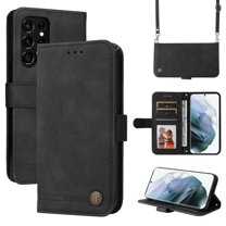 Feishell Crossbody Wallet Case for Samsung Galaxy S23 Ultra 6.8 inch,Premium PU Leather Magnetic Clasp Flip Kickstand Credit Card Slots Shockproof Phone Case with Removable Shoulder Strap,Black