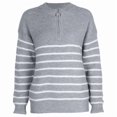 thumbnail image 2 of Women Fall Winter Half Zip Striped Pullover Sweaters Trendy V Neck Oversized Long Sleeve Knit Clothes Grey XL, 2 of 6