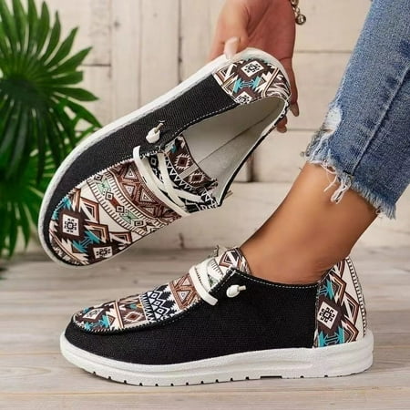 Women Print Shoes Denim Canvas Sneakers Leopard Walking Shoes Casual Comfortable Slip on Flat Loafers Lace-Up Outdoor Shoes