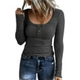 thumbnail image 1 of XINQIHANG T-Shirts à Manches Longues pour Femmes Henley, Boutonnés, Ajustés, Col Rond, Tricot Côtelé, 1 of 3