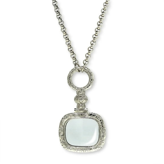 1928 Jewelry Women's Retro Square Magnifying Glass Necklace 32" - Magnification Power: 2X