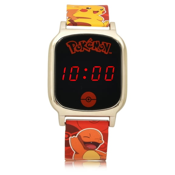 Pokémon Unisex Childrens LED Touch Screen Wristwatch with Metallic Silver Bezel and Silicone Strap (POK4255WM)
