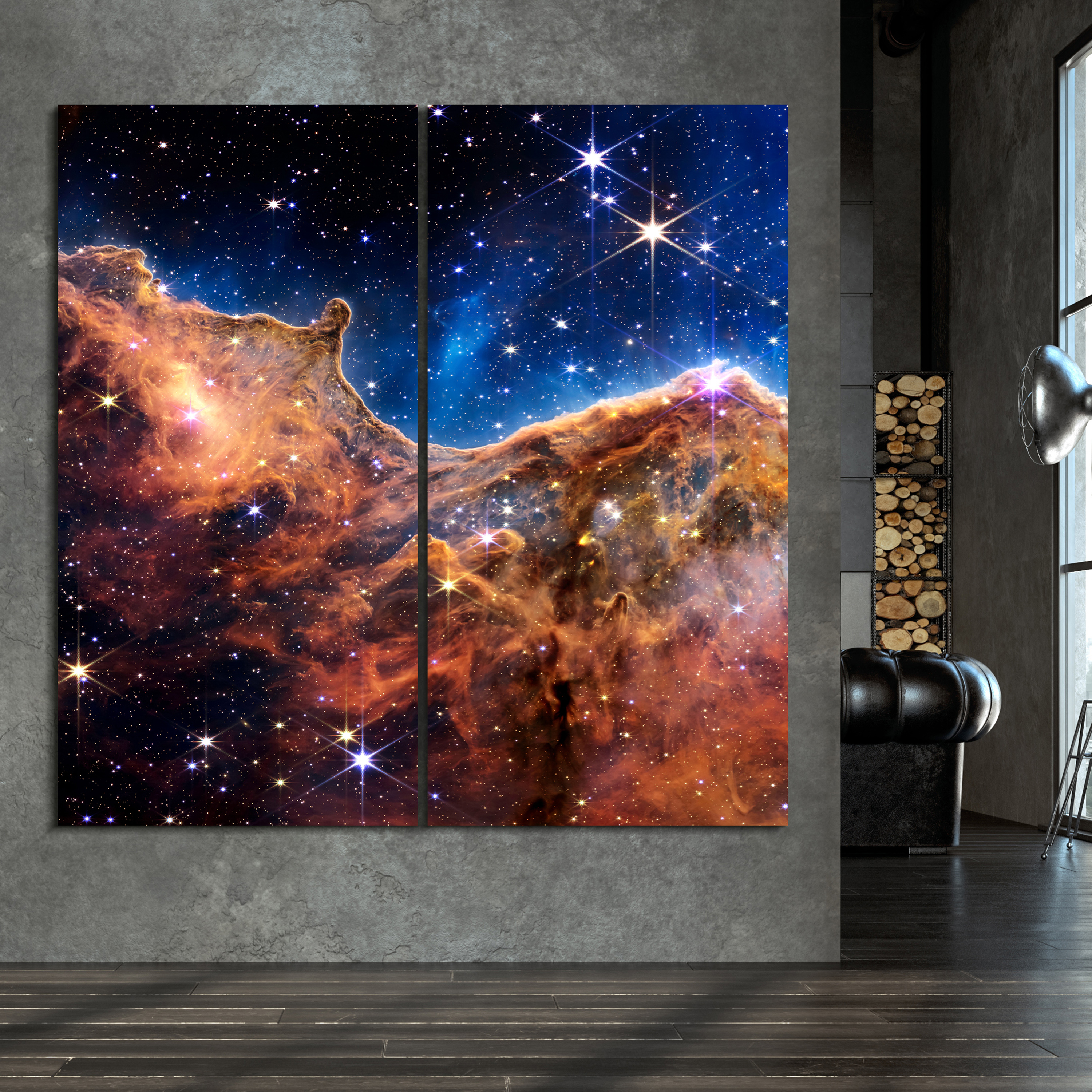 "Mountains of the Carina Nebula A & B" Frameless Reverse Printed Tempered Art Glass Wall Art