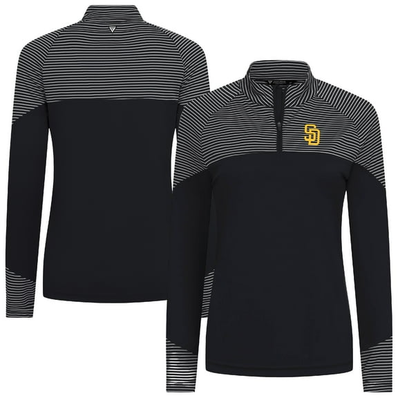 Women's Levelwear Black San Diego Padres Classic Stripes Insignia 2.0 Raglan Quarter-Zip Top