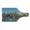 thumbnail image 1 of Urban Cutting Board, New York City Skyline over River Empire State Building Boats and Skyscrapers, Decorative Tempered Glass Cutting and Serving Board, Wine Bottle Shape, Blue Brown, by Ambesonne, 1 of 1