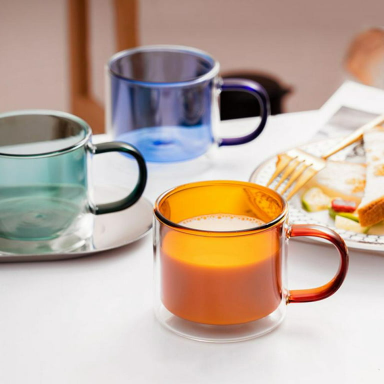 Colored Double Walled Glass Coffee Mug 9oz,Colorful Coffee Cup, Insulated  Coffee Mug,Double Wall Glass Coffee Cup,Tea Cups,Latte Cup,Glass Coffee Mug  