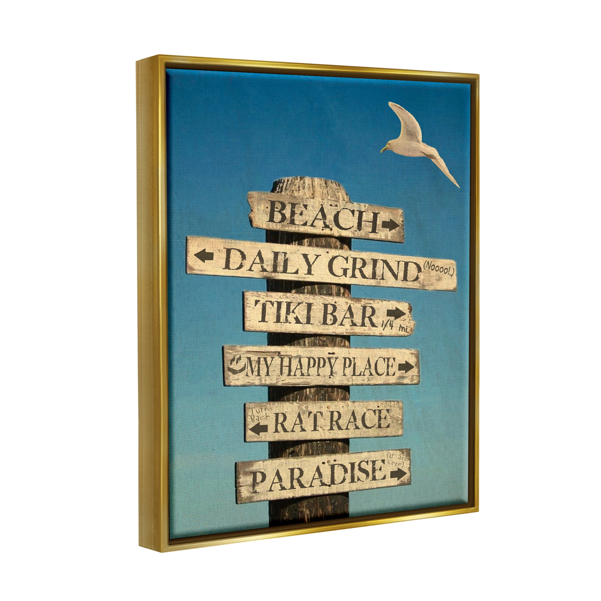 Stupell Industries Funny Beach Directions Sign Animals & Insects Painting Gold Floater Framed Art Print Wall Art, 17 x 21