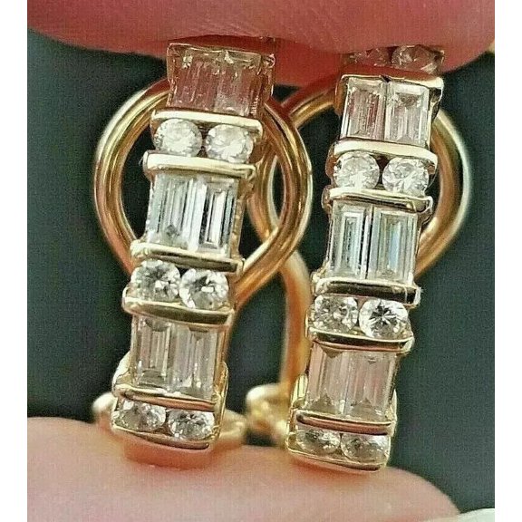2 Ct Baguette Cut Natural Moissanite Huggie Hoop Earrings 14k Yellow Gold Plated