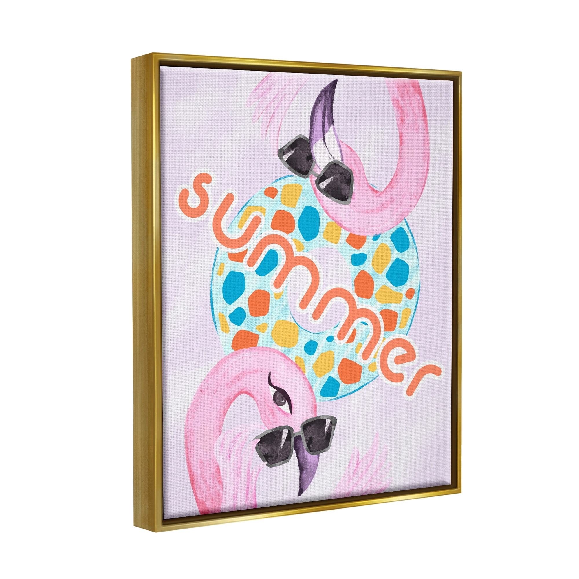 Stupell Industries Pink Summer Flamingos Pool Float Tropical Sunglasses Graphic Art Metallic Gold Floating Framed Canvas Print Wall Art, Design by Ziwei Li