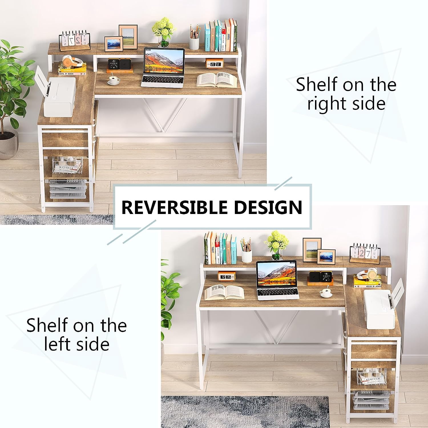 Tribesigns L Shaped Desk with Drawer, Corner Desk Home Office Table, Rustic Wooden and Metal PC Desk, Multicolor