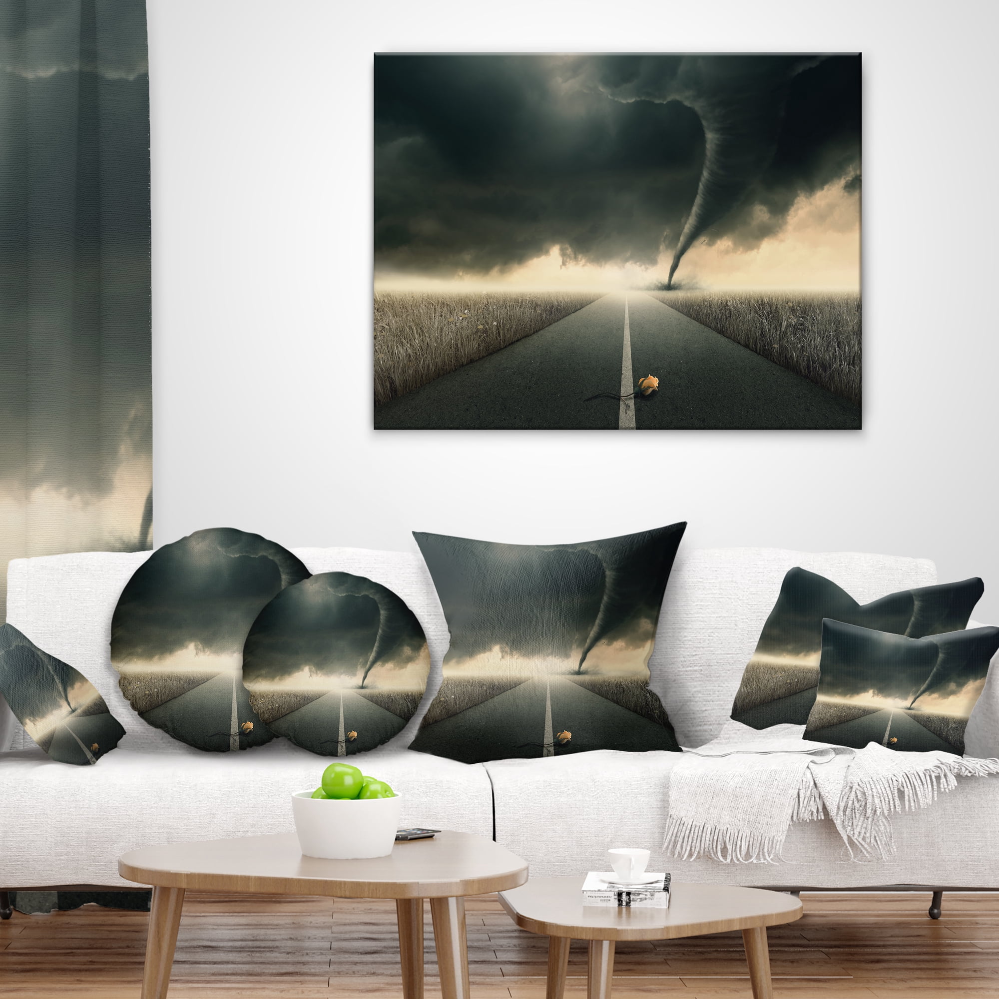 Designart Yellow Rose on the Dark Road - Landscape Printed Throw Pillow - 12x20