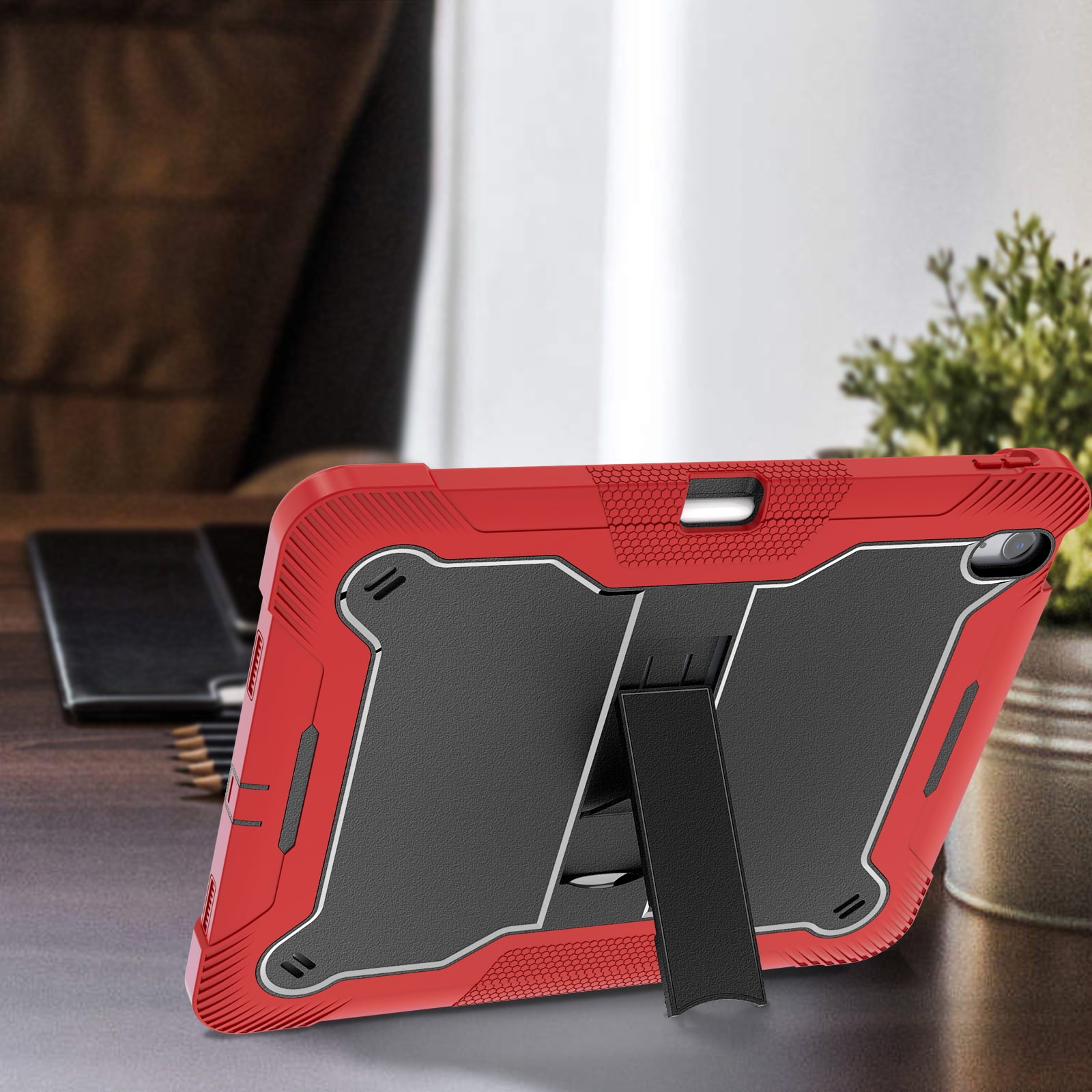 Dteck Case for iPad Air 13-inch (M2) 2024, iPad Air 13 Inch Case with Kickstand and Pencil Holder, Heavy Duty Shockproof Protective Cover for Kids,Red
