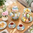 Manly Tea Set 20-Piece Porcelain Tea Set with Metal Holder, Sky Blue, Large Version ...