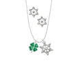 thumbnail image 2 of Delight Jewelry Silvertone Translucent Green Lucky Four Leaf Clover Silver tone Snowflake Charm Necklace and Stud Earrings, 2 of 4