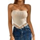 thumbnail image 1 of VISgogo Tops de tubo sin tirantes para mujer, tops cortos sin mangas de verano con dobladillo con flecos de jacquard de ganchillo de color sólido VISgogo  moda, 1 of 4
