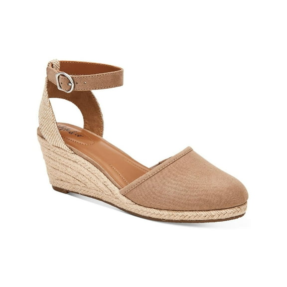 STYLE & COMPANY Womens Beige Mixed Media Ankle Strap Padded Mailena Round Toe Wedge Buckle Espadrille Shoes 12 M