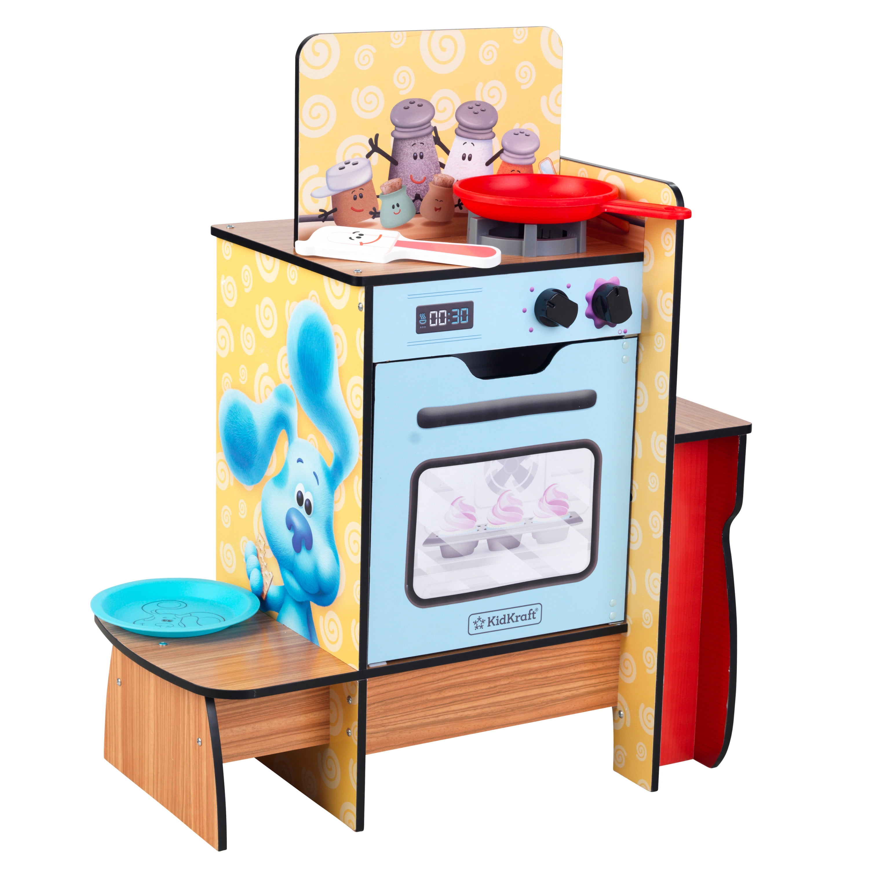 KidKraft 53536 Kids Kitchen Wooden Toy Toaster Set in Modern Metallic Colours Play Kitchen Accessory 