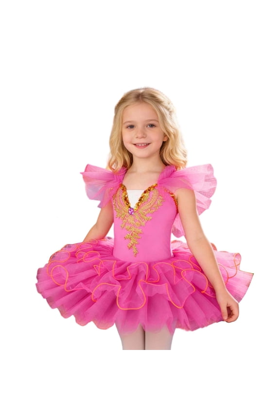Dresses Girls Ballet Dress Kids Playful Dance With Soft Net Overskirt Performances Breathable Short Sleeve Crew Neck Solid Color Child Party Sundress