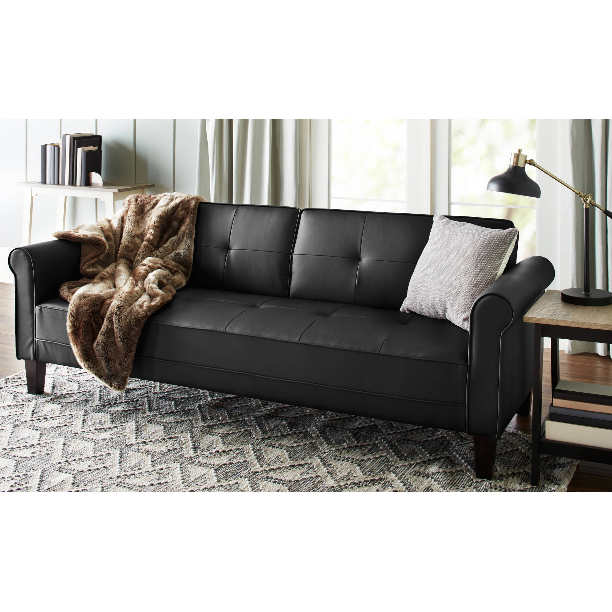 Norton Black Faux Leather Modern Living Room Sofa Walmartcom