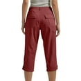 thumbnail image 5 of FRSASU Women Capri Pants Summer Solid Color Casual Hiking Cargo Elastic Waist Dressy Cropped Pants Wine, 5 of 5